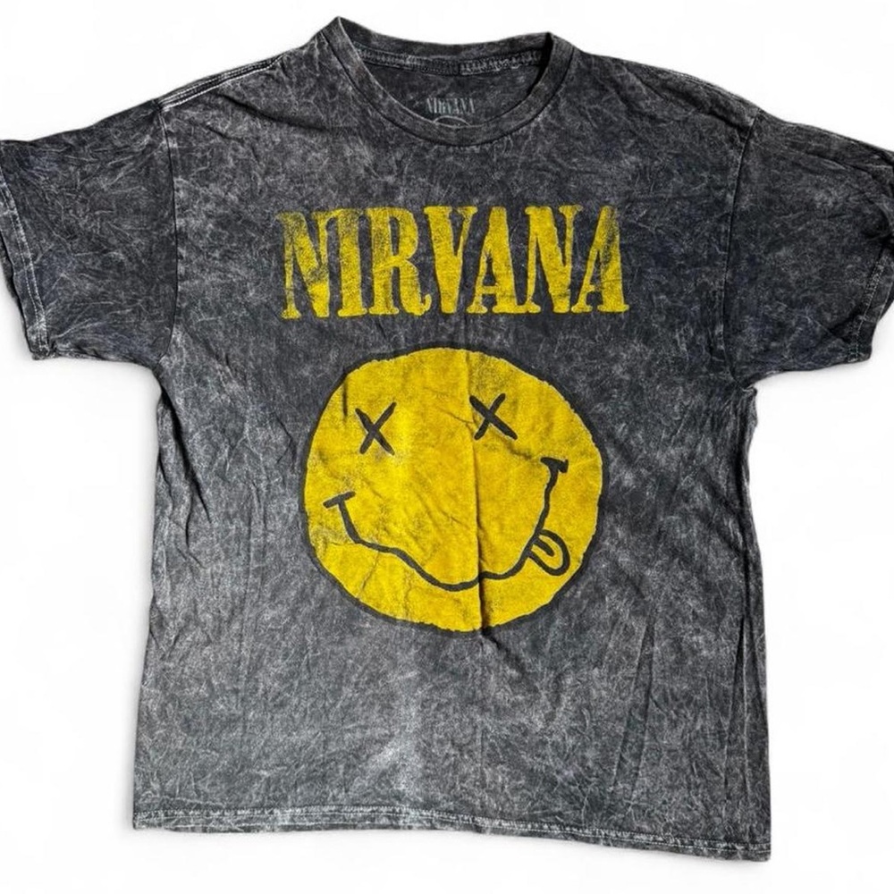 Nirvana Black Mineral Wash Tee with Yellow Logo